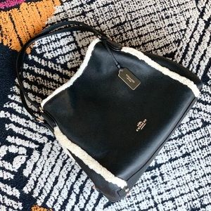 COACH | Edie Shearling & Black Leather Satchel Bag